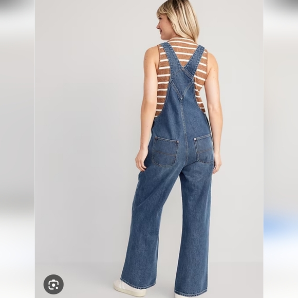 Blue Denim Overalls Wide Leg - Picture 2 of 4